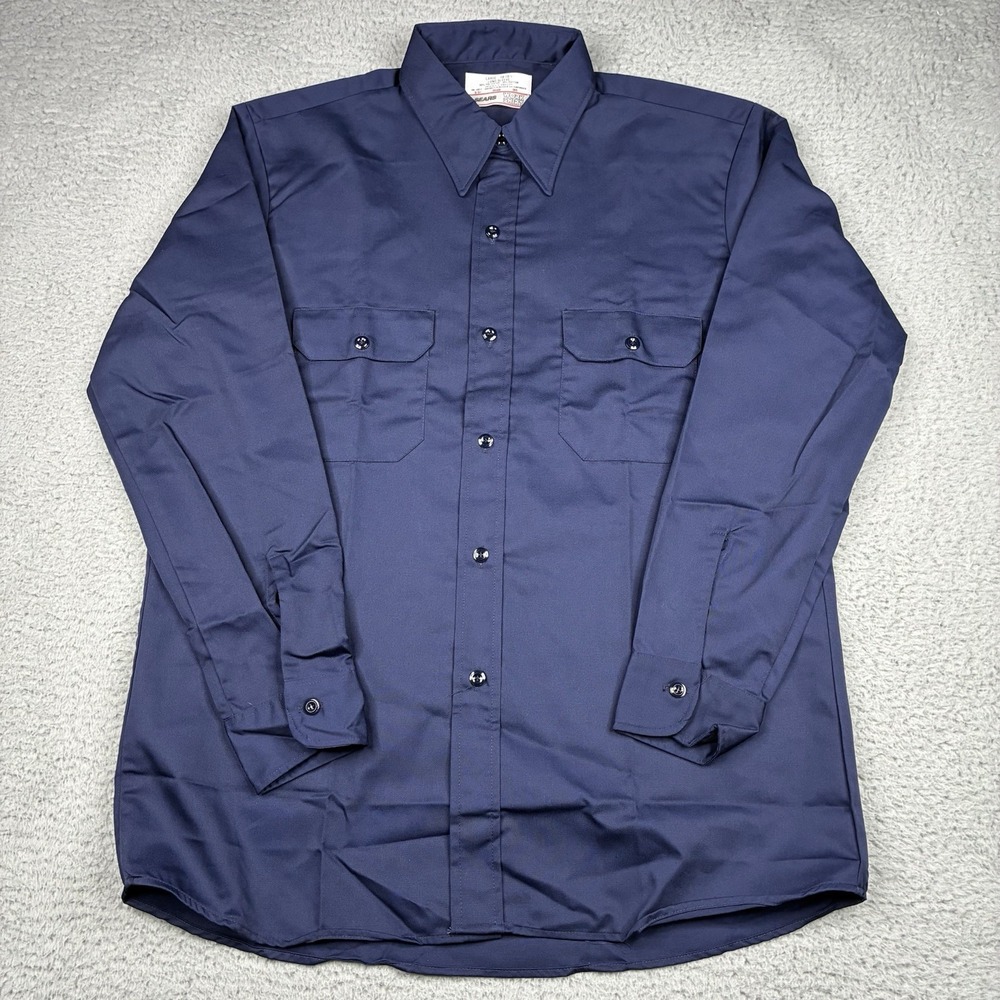 Vintage Sears Perma Prest Work Shirt Mens Large 16-16.5 Navy Blue NOS